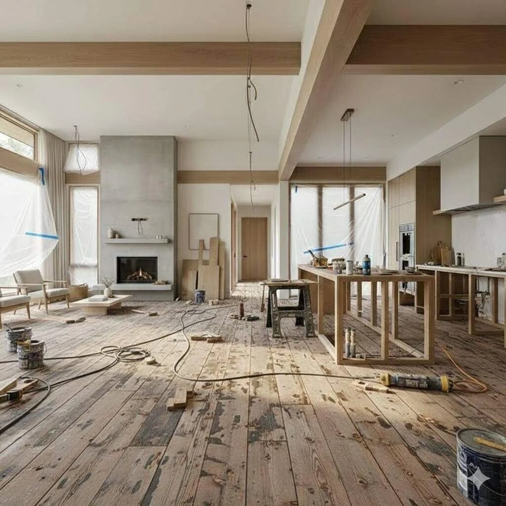 Before: Open-concept living and dining room in Bethlehem, PA — Hardwood — White Oak Wide Plank
