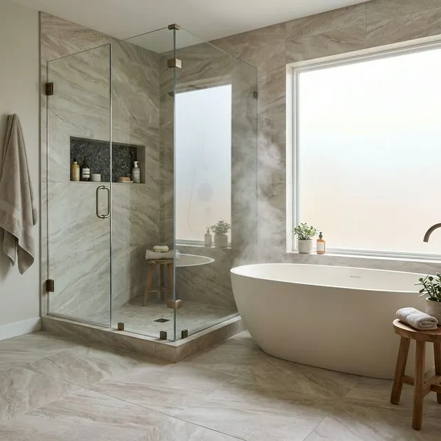 After: Tile — Marble Mosaic & Heated Porcelain installation by VM Power Flooring in Montclair, NJ