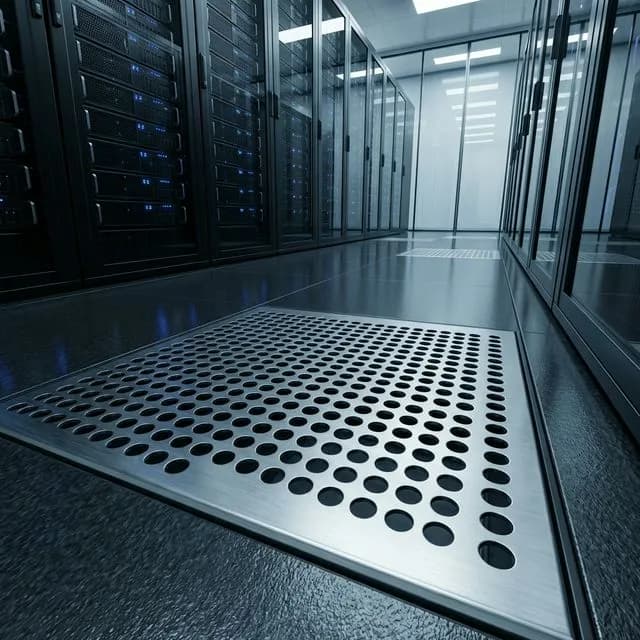 Modern data center aisle with perforated airflow tile